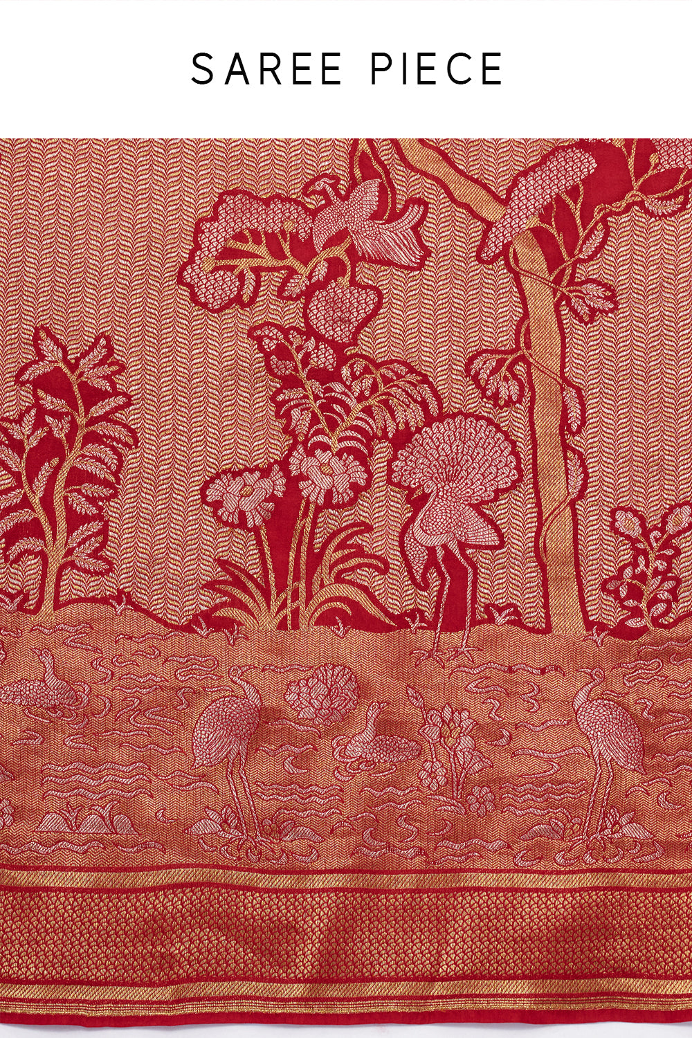 Red Jacquard Silk Woven Saree with with Nature Inspired Motifs