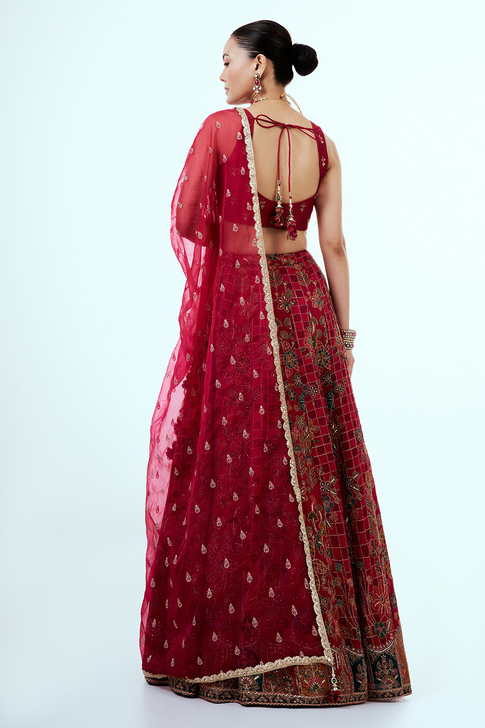Red Printed Art Silk Lehenga with Zari Embroidery