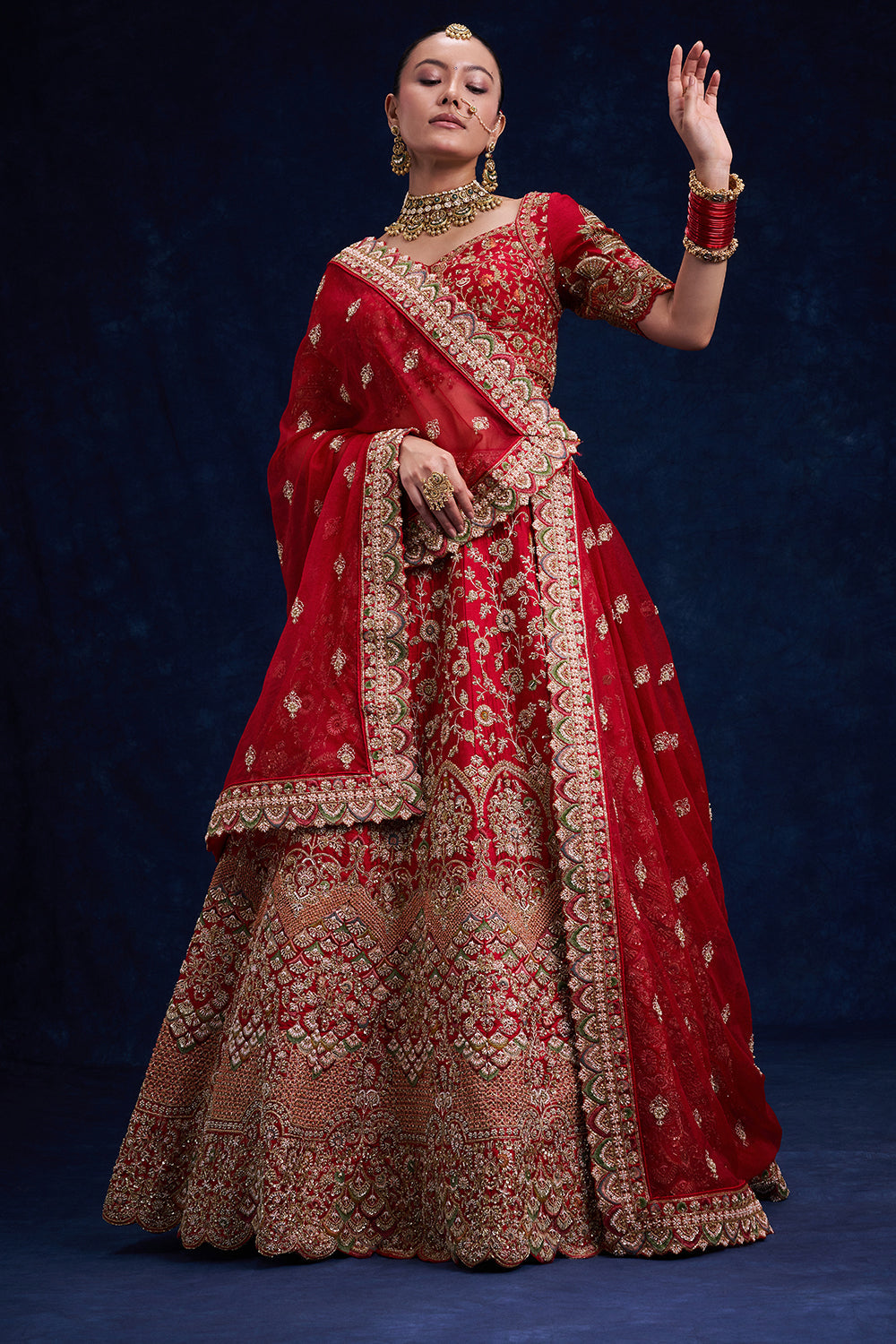 Red Raw Silk Bridal Lehenga with Pearl and Cutdana Work