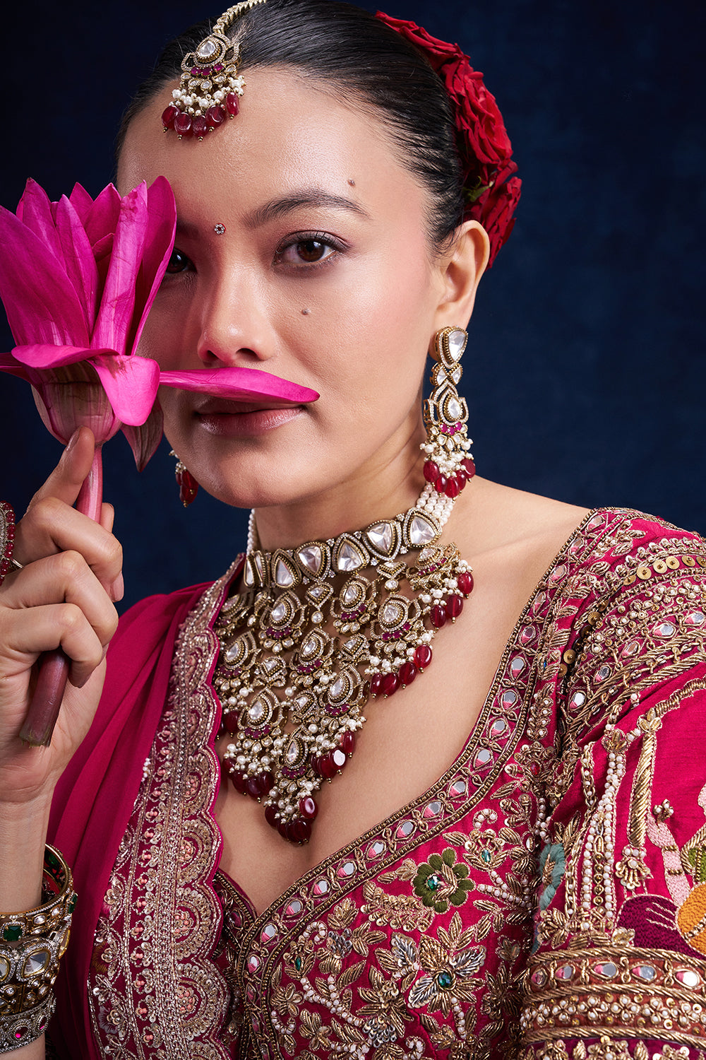 Red Raw Silk Bridal Lehenga with Pearl Cutdana and Resham Work