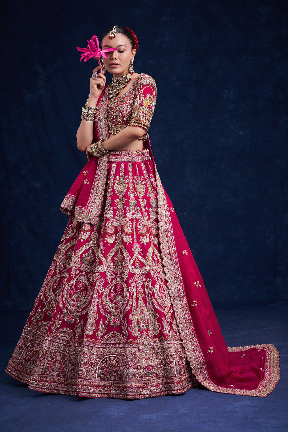 Red Raw Silk Bridal Lehenga with Pearl Cutdana and Resham Work
