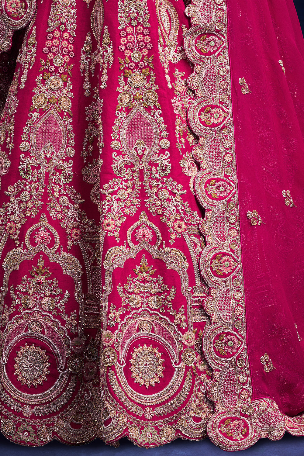 Red Raw Silk Bridal Lehenga with Regal Resham Work