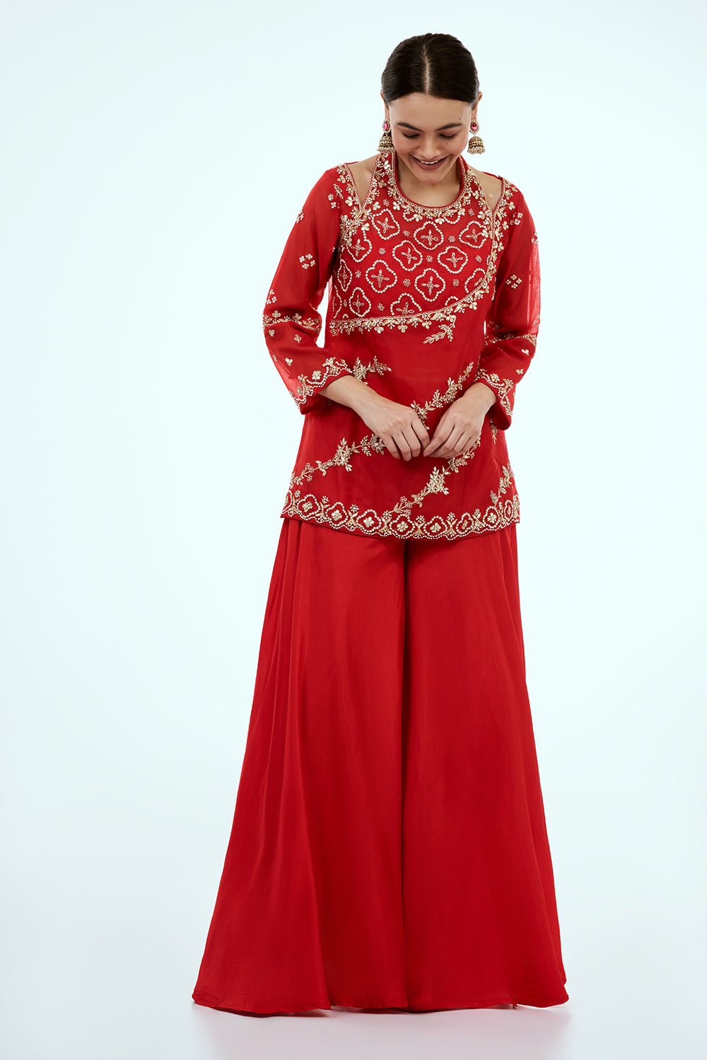Red Uppada Silk Co-ord Set with Gota Work