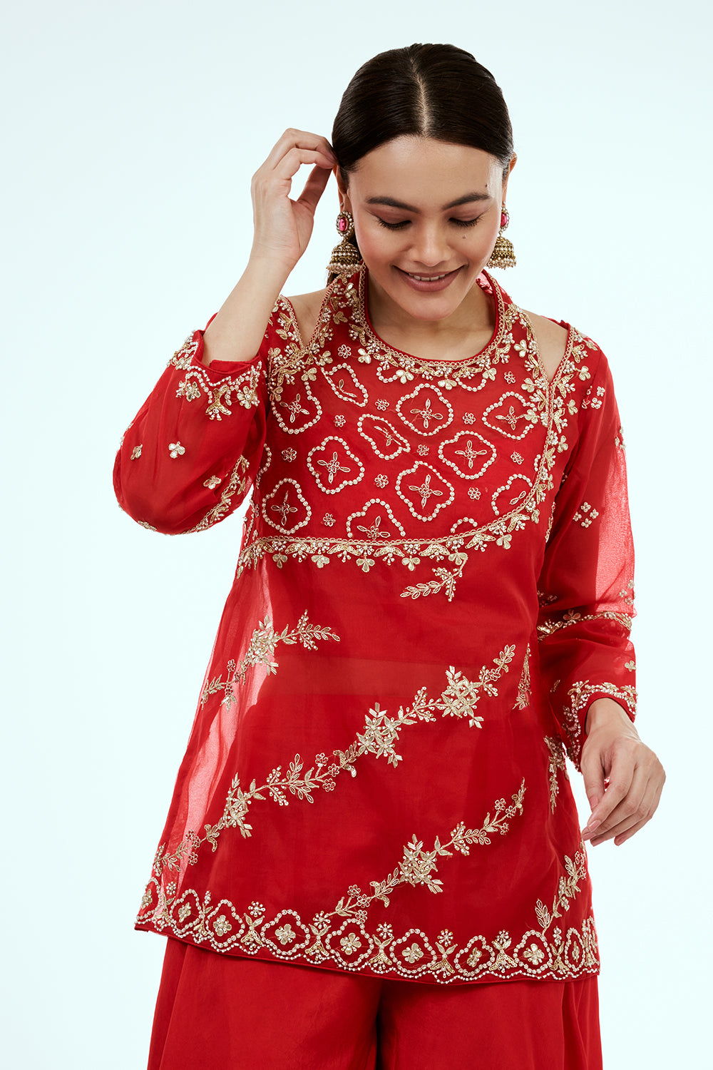 Red Uppada Silk Co-ord Set with Gota Work