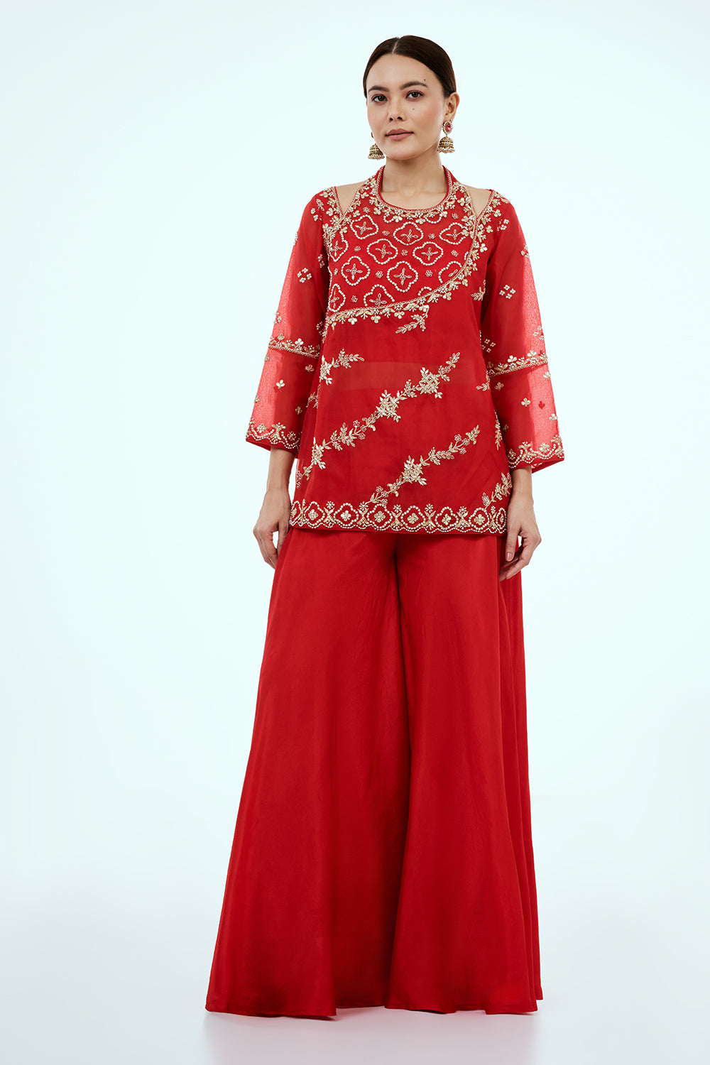 Red Uppada Silk Co-ord Set with Gota Work