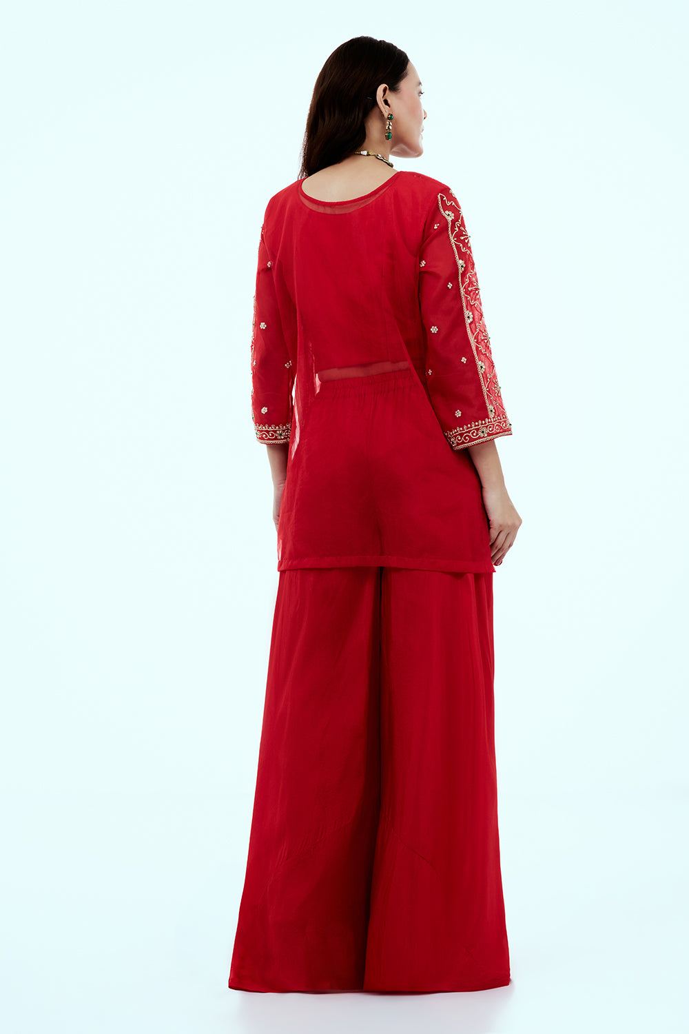 Red Uppada Silk Suit Set with Zardosi Work