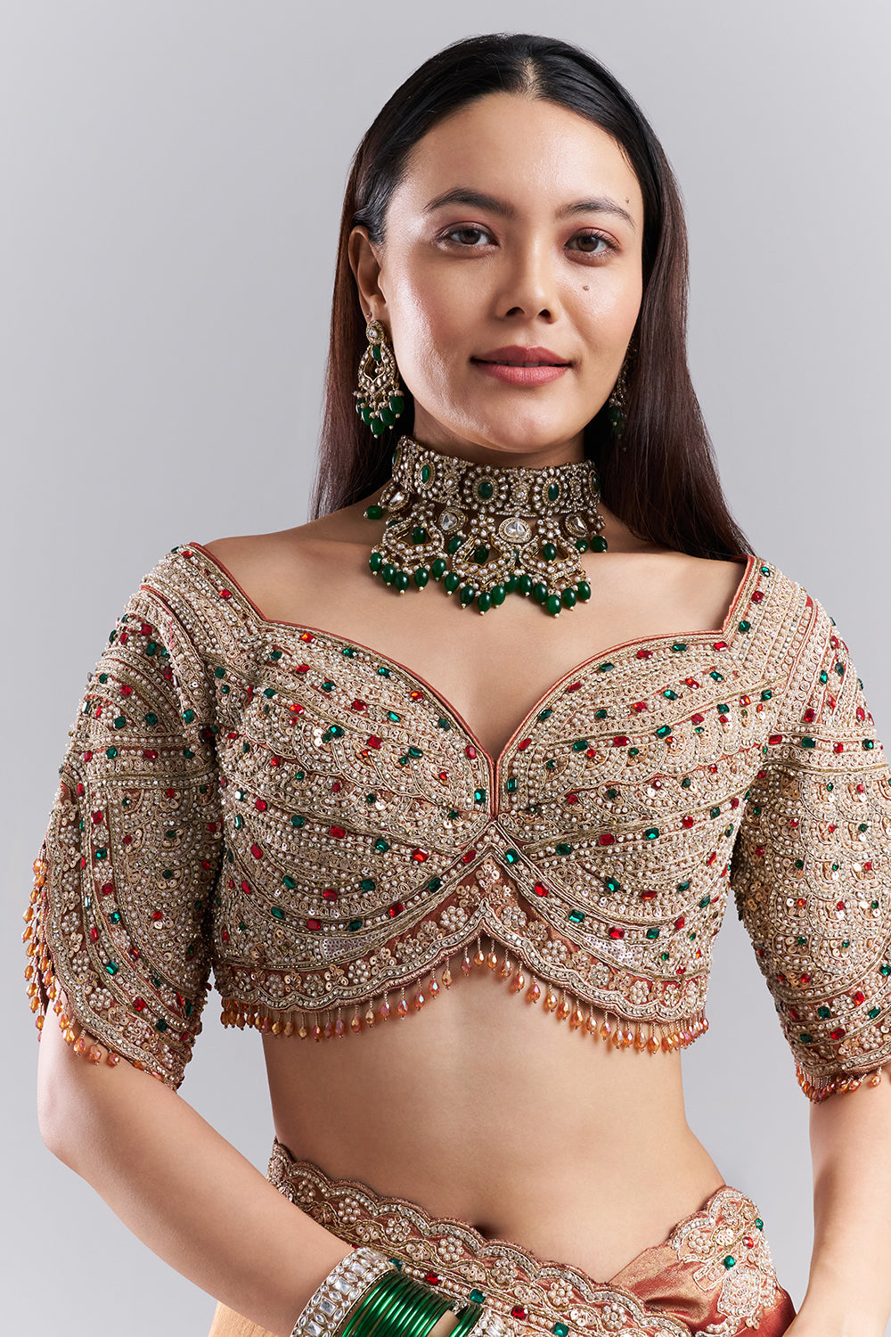 Rose Gold Embellished Border Saree and Stitched Blouse