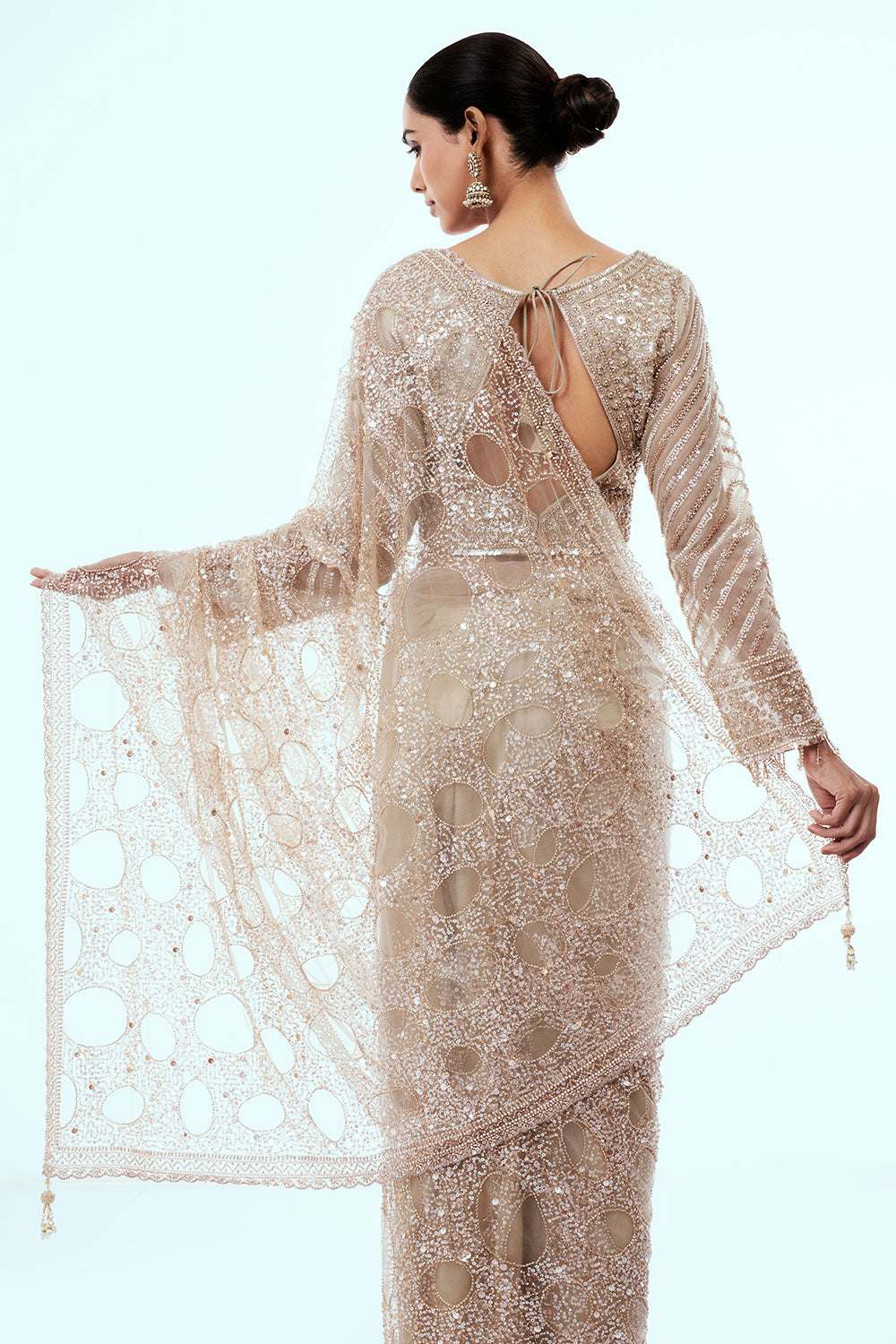 Rose Gold Net Saree with Cutdana Work