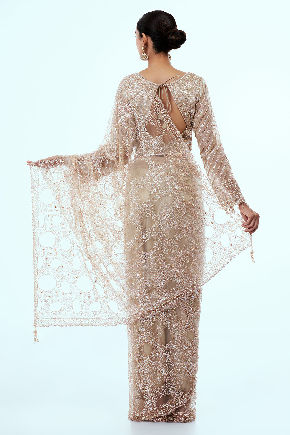 Rose Gold Net Saree with Cutdana Work