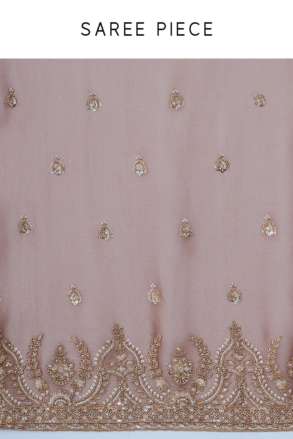 Rose Gold Shimmer Organza Saree with Bead Work