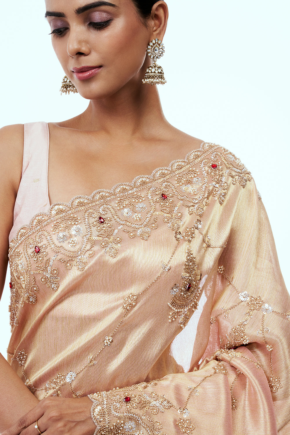 Rose Gold Tissue Saree with Cutdana Work