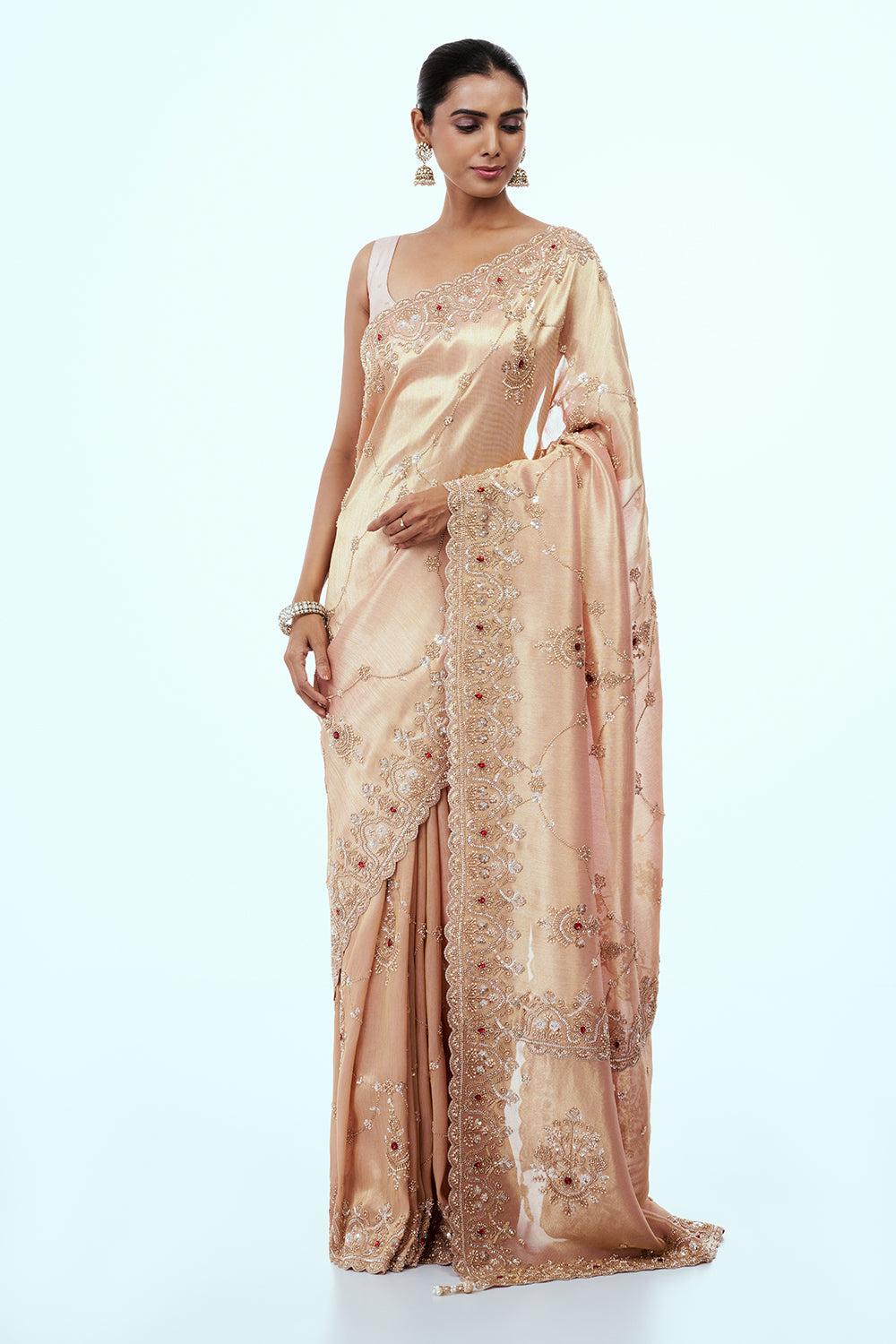 Rose Gold Tissue Saree with Cutdana Work