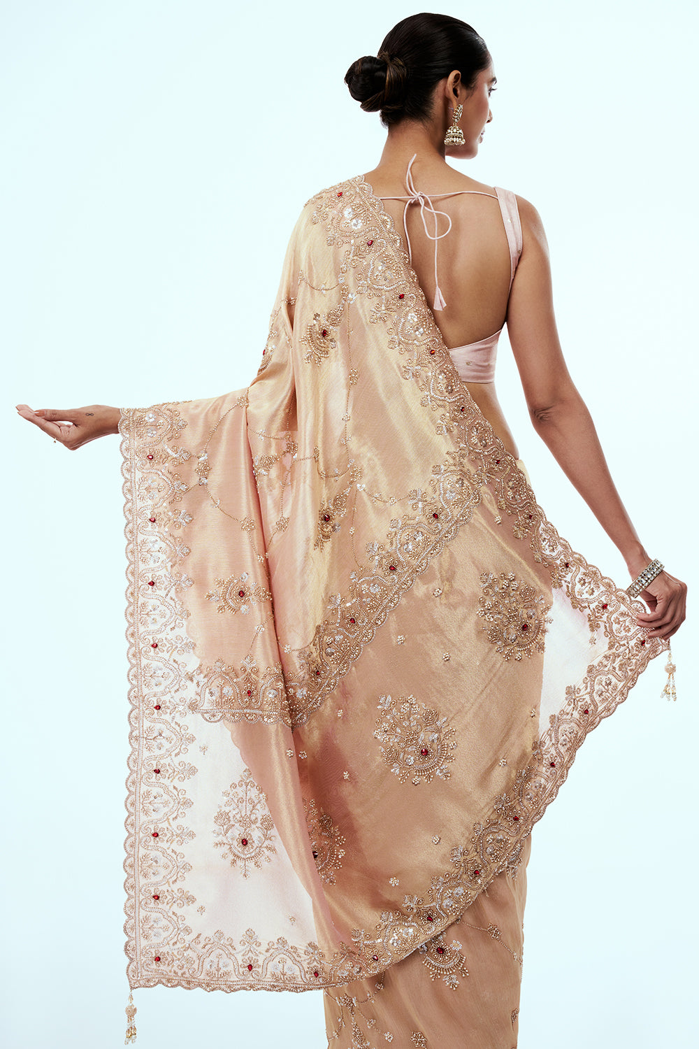 Rose Gold Tissue Saree with Cutdana Work