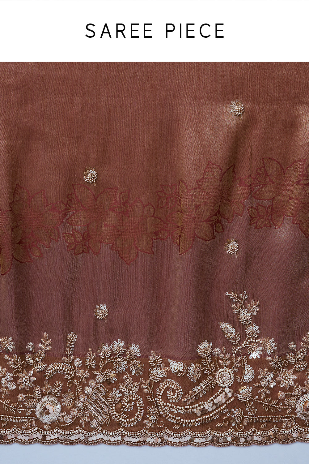 Rose Gold Tissue Silk Saree with Cutdana Work