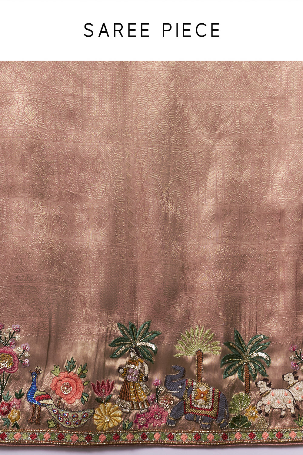 Rose Golden Brocade Silk Jacquard Saree with Thread and Zari Work