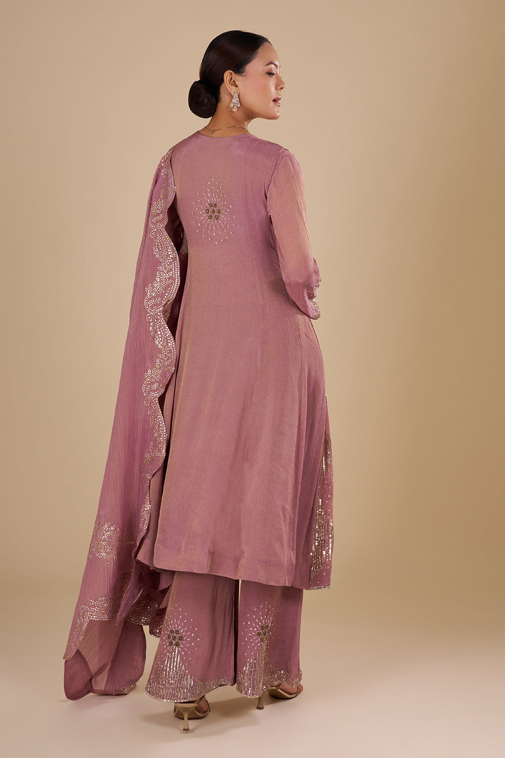 Rose Mauve Silk Blend Kurta Set with Zari and Sequins Handwork