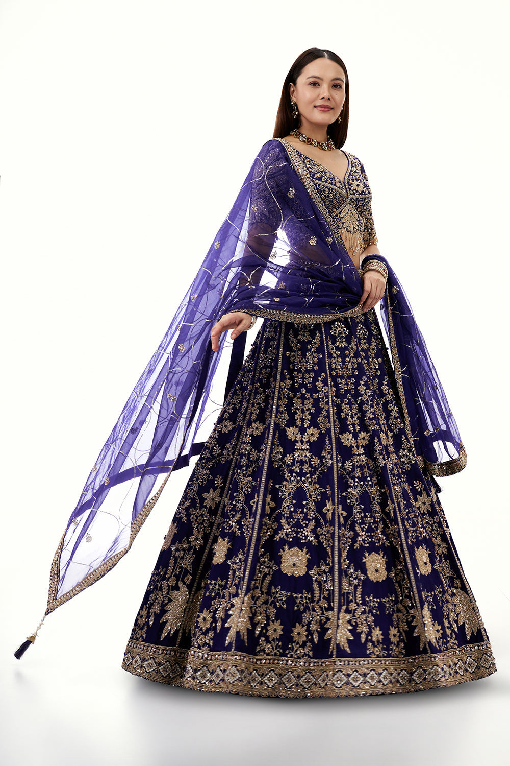 Royal Blue Art Silk Lehenga with with Zari and Cutdana Work