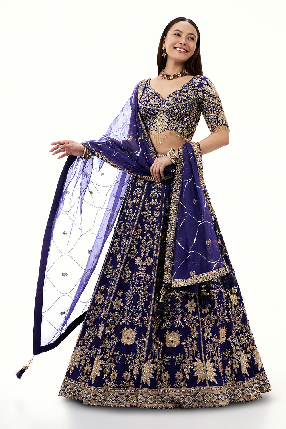 Royal Blue Art Silk Lehenga with with Zari and Cutdana Work