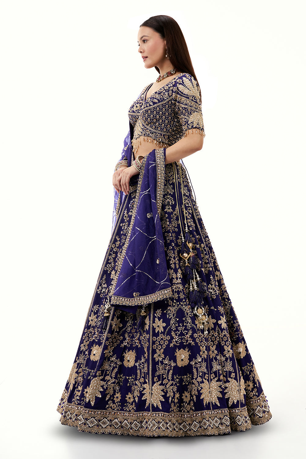Royal Blue Art Silk Lehenga with with Zari and Cutdana Work