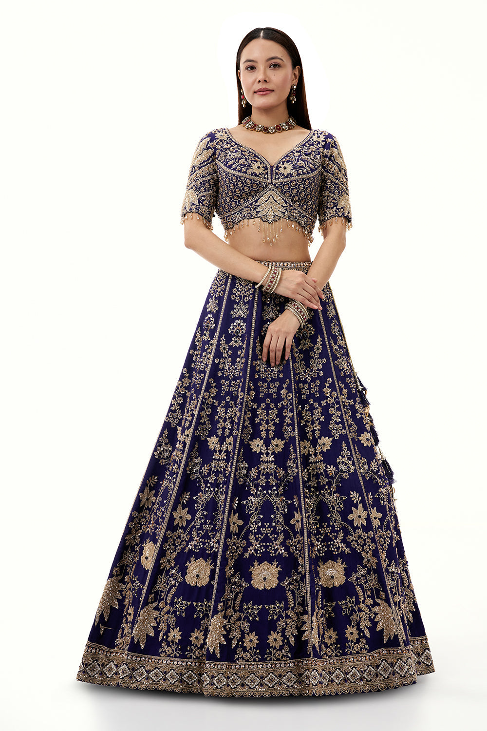 Royal Blue Art Silk Lehenga with with Zari and Cutdana Work