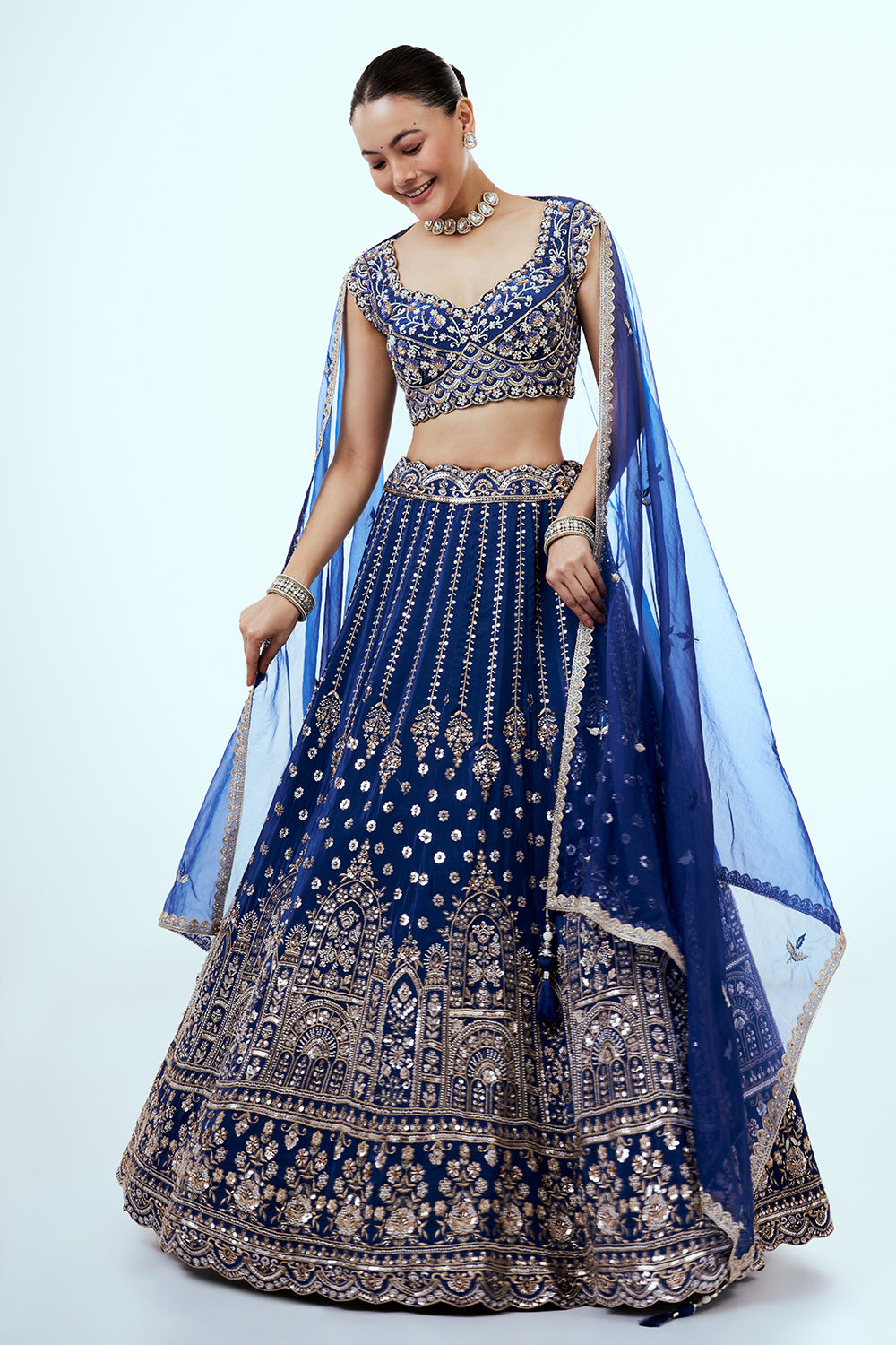 Royal Blue Crepe Lehenga with Beads and Cutdana Work