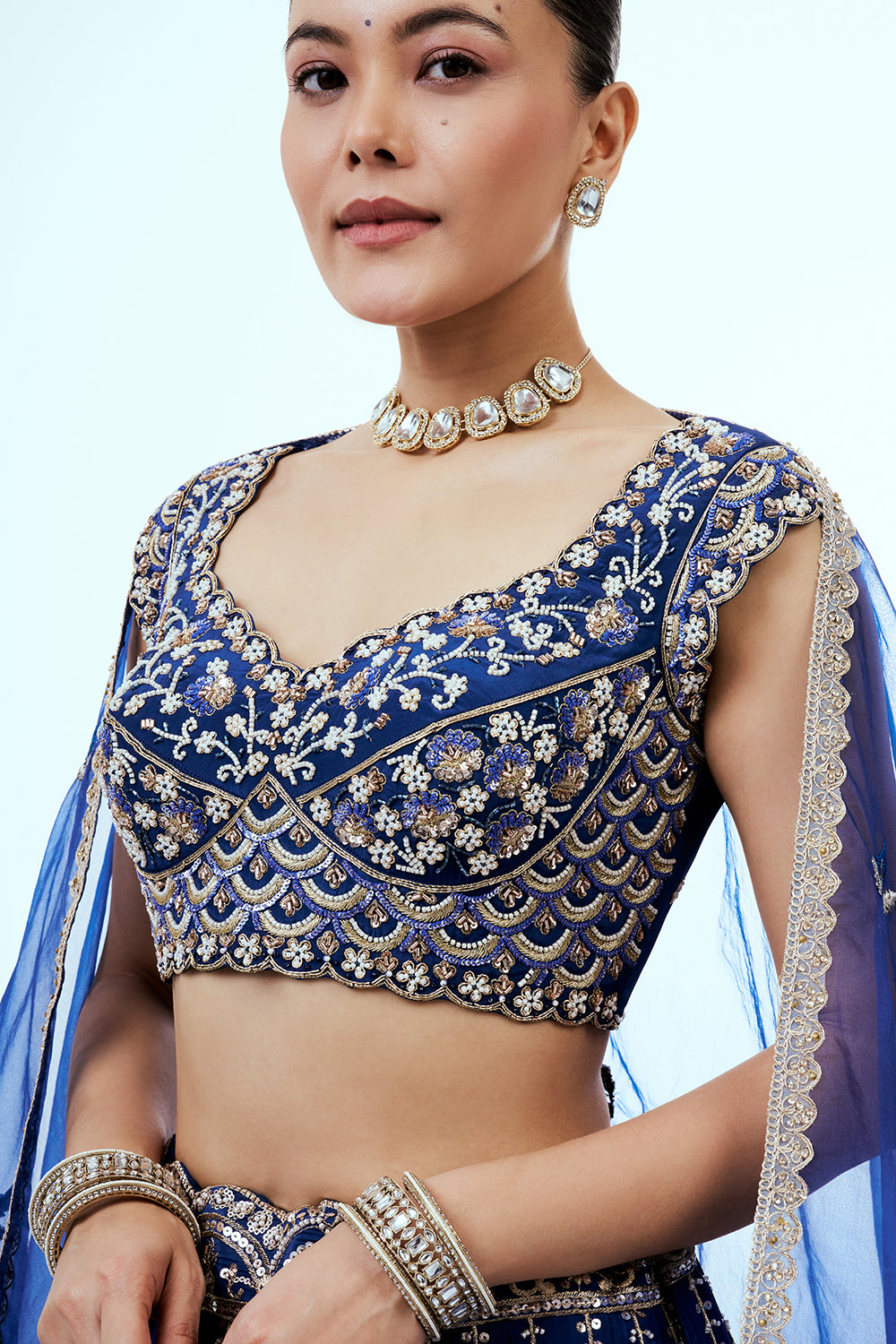 Royal Blue Crepe Lehenga with Beads and Cutdana Work