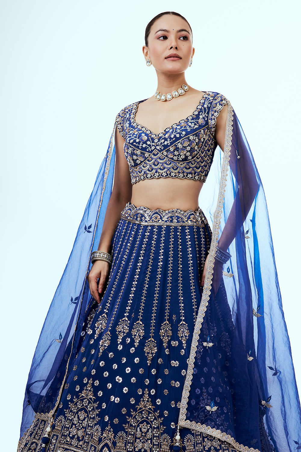 Royal Blue Crepe Lehenga with Beads and Cutdana Work