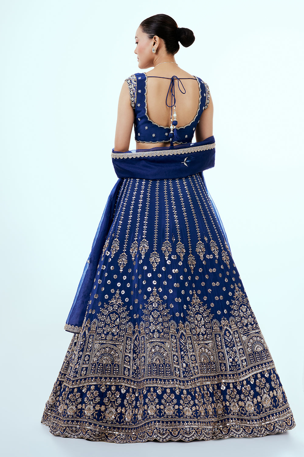 Royal Blue Crepe Lehenga with Beads and Cutdana Work