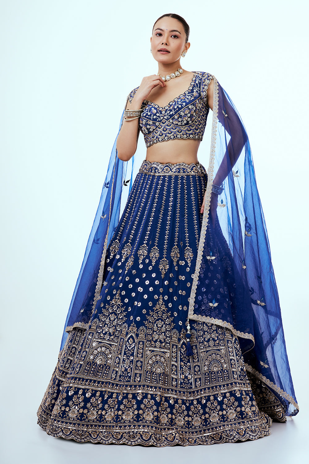 Royal Blue Crepe Lehenga with Beads and Cutdana Work