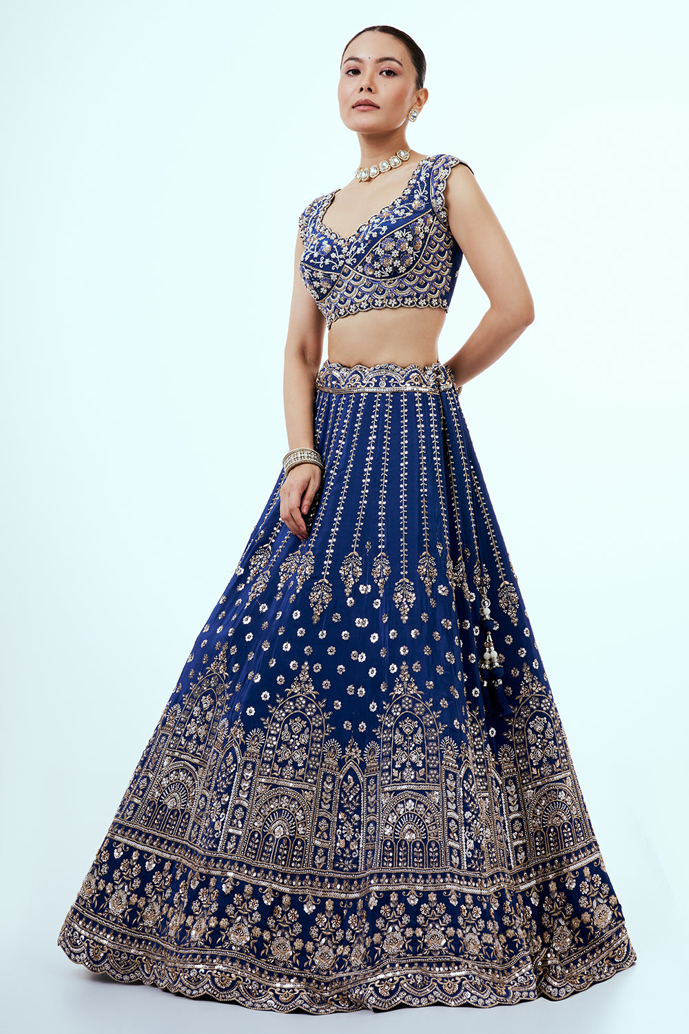 Royal Blue Crepe Lehenga with Beads and Cutdana Work