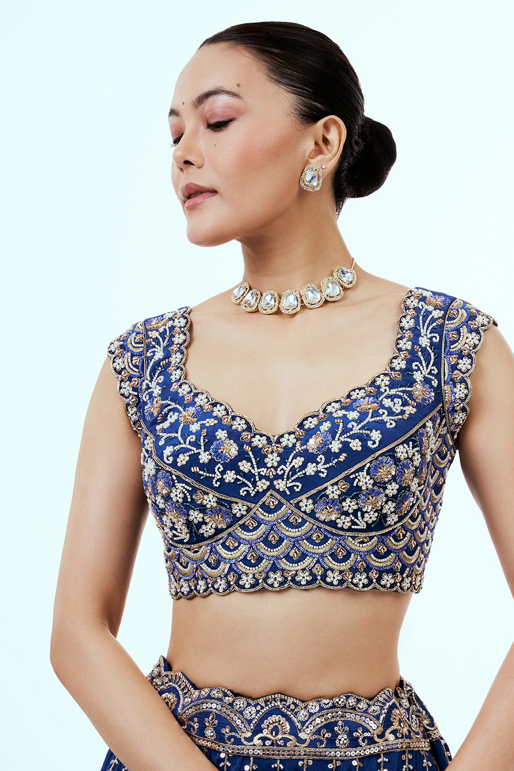 Royal Blue Crepe Lehenga with Beads and Cutdana Work
