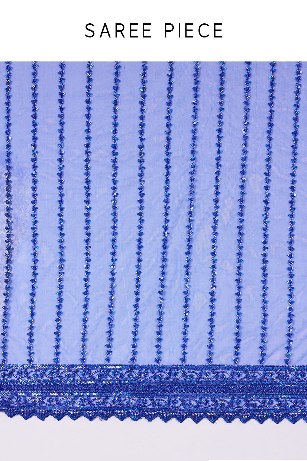 Royal Blue Net Saree with Cutdana Embroidery and Stitched Blouse