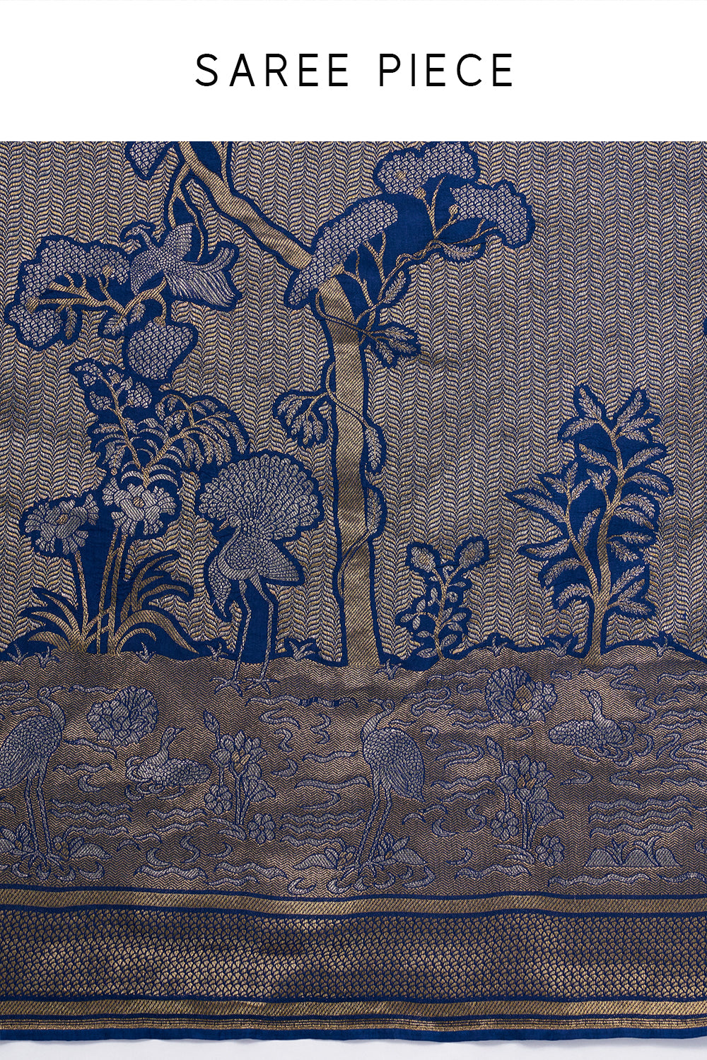 Royal Blue Jacquard Silk Woven Saree with Nature Inspired Motifs