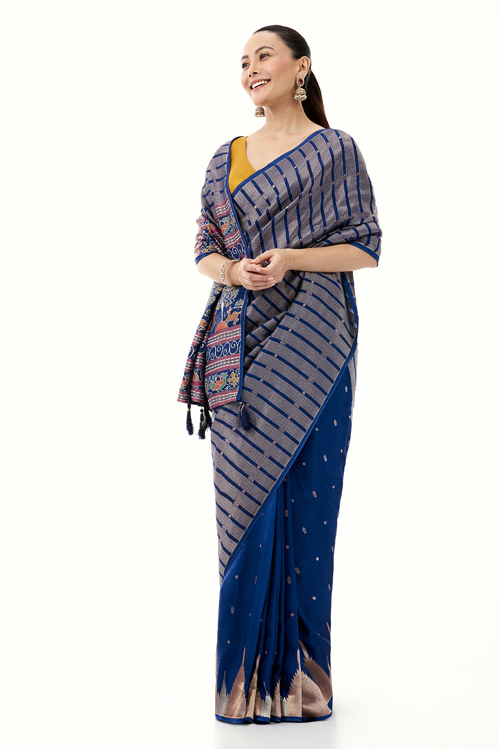 Royal Blue Silk Woven Saree with Nature Motifs