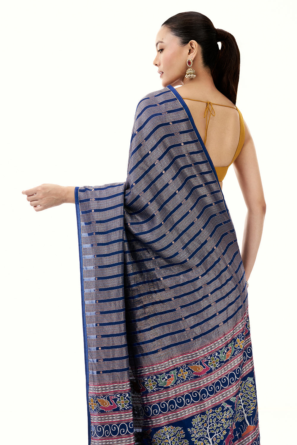 Royal Blue Silk Woven Saree with Nature Motifs