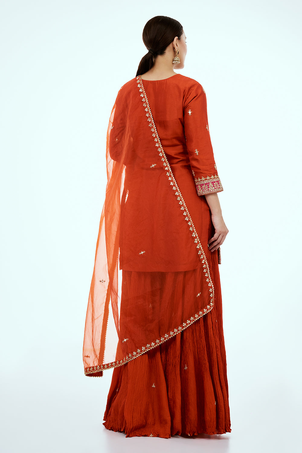 Rust Art Silk Palazzo Suit with Gota Work