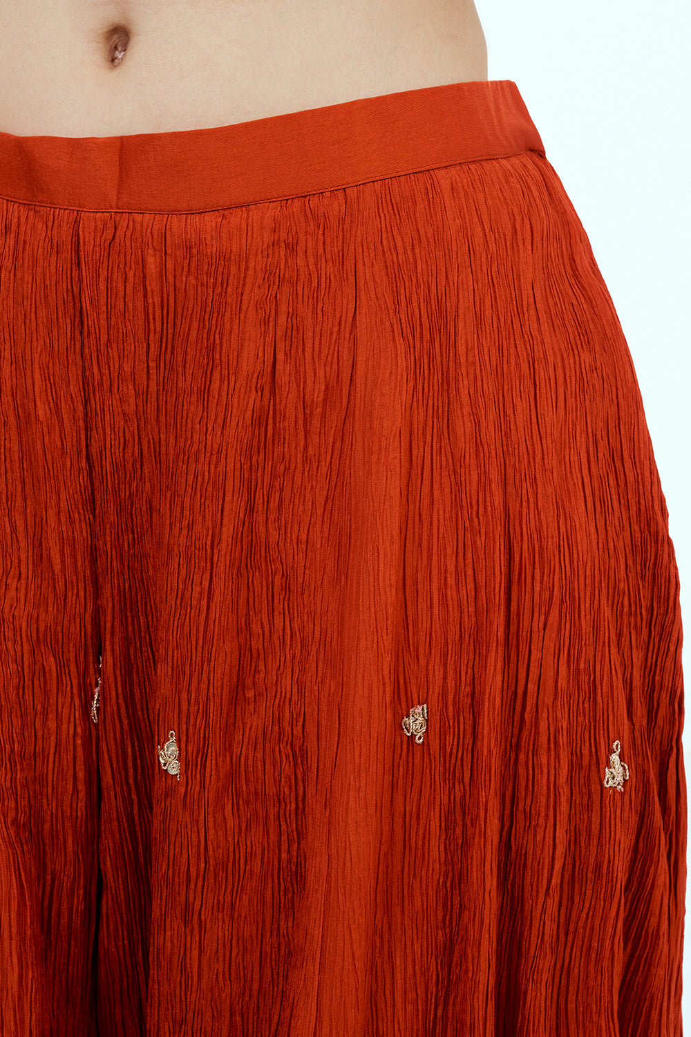 Rust Art Silk Palazzo Suit with Gota Work
