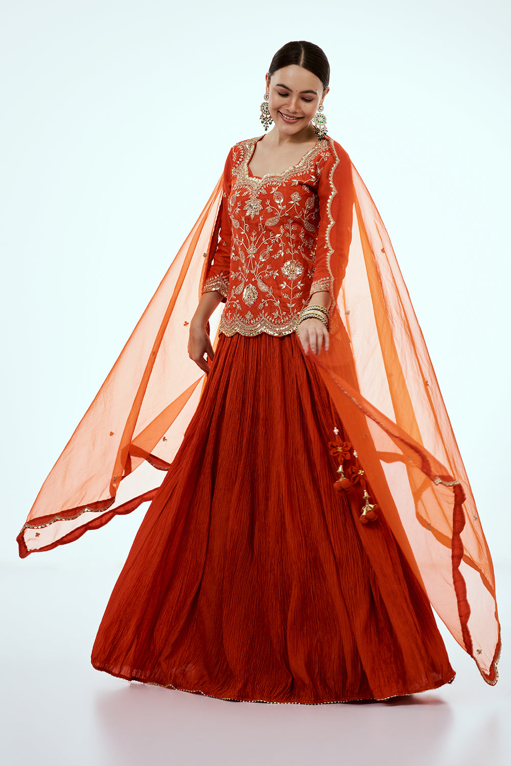 Rust Art Silk Suit Set with Zardosi Work