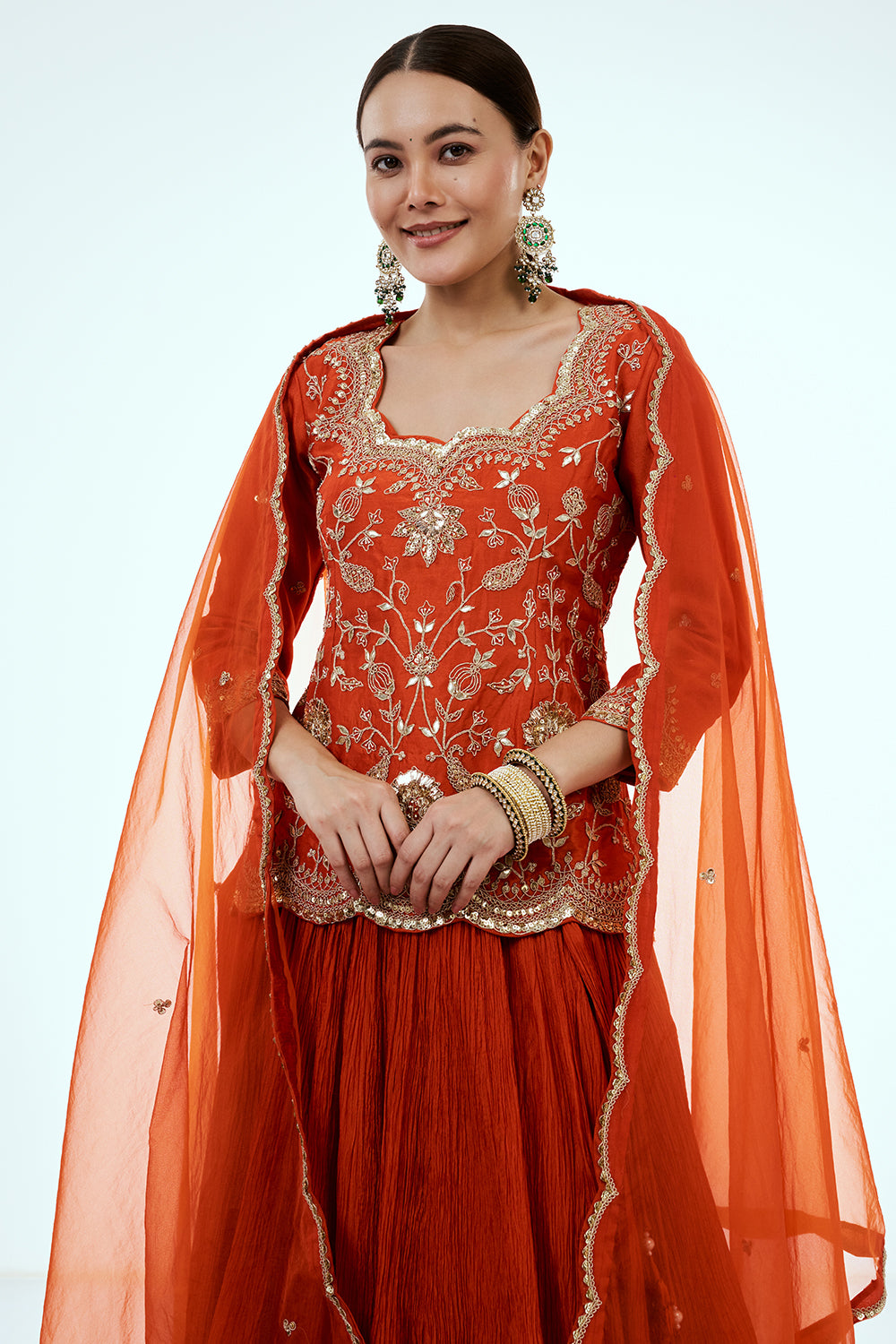 Rust Art Silk Suit Set with Zardosi Work