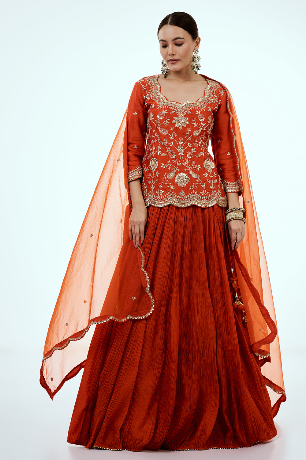 Rust Art Silk Suit Set with Zardosi Work