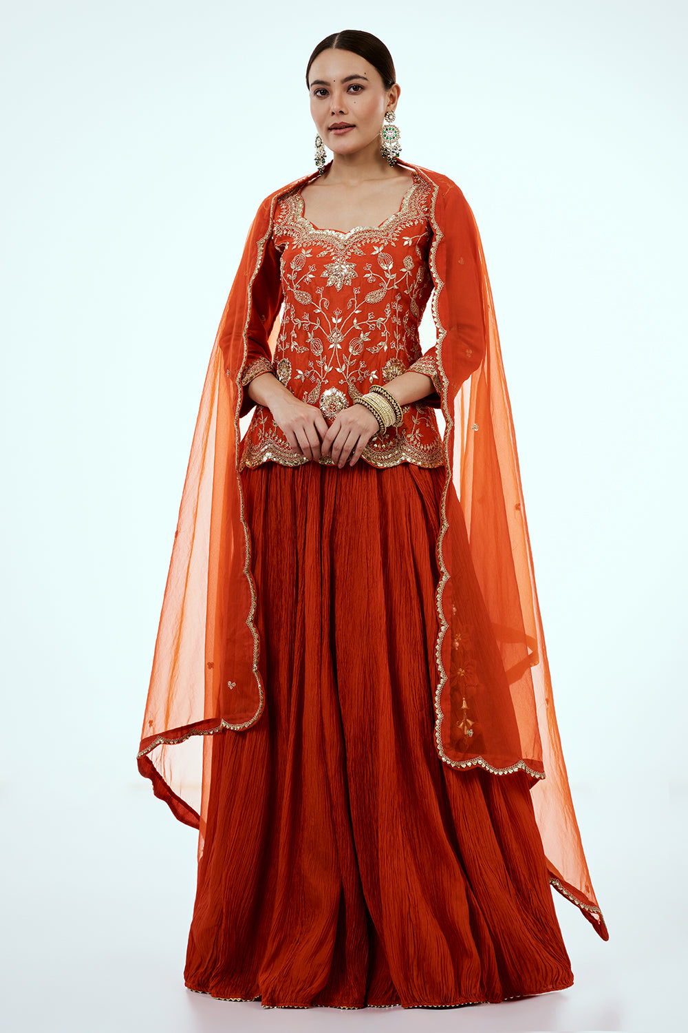 Rust Art Silk Suit Set with Zardosi Work