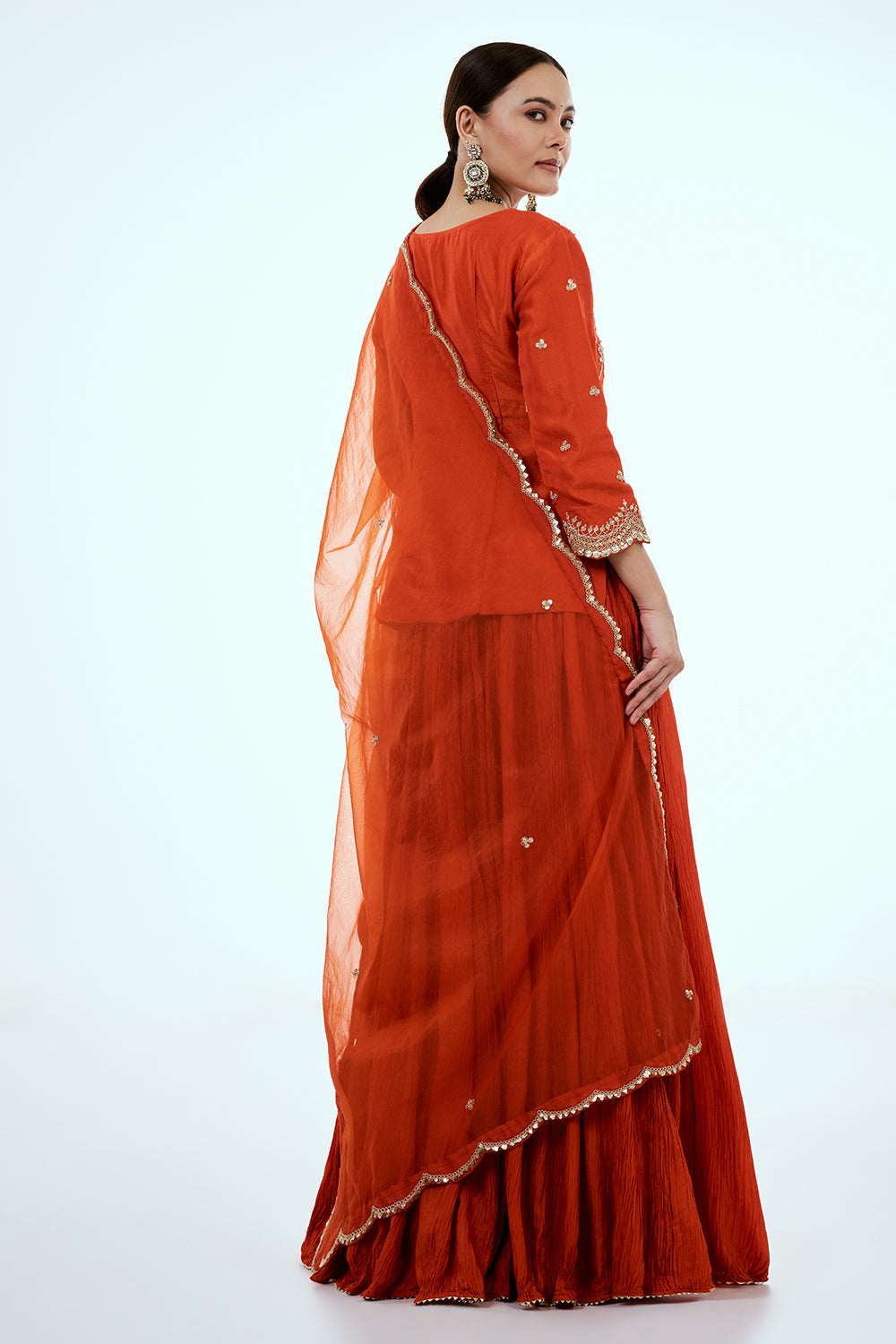 Rust Art Silk Suit Set with Zardosi Work