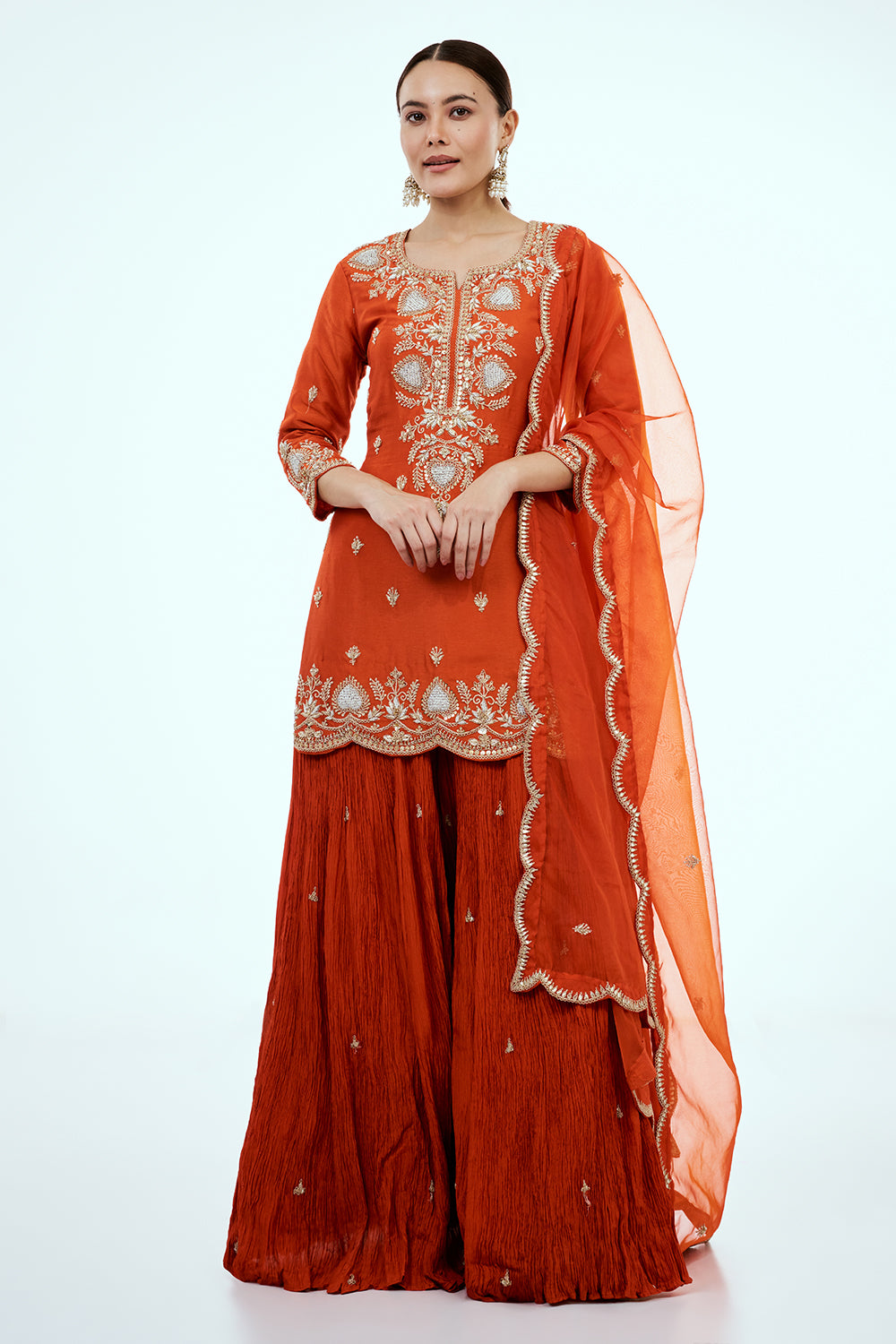 Rust Silk Suit Set with Zardosi Work