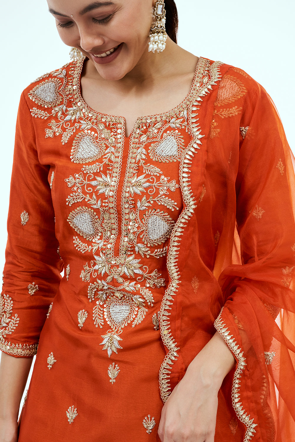 Rust Silk Suit Set with Zardosi Work