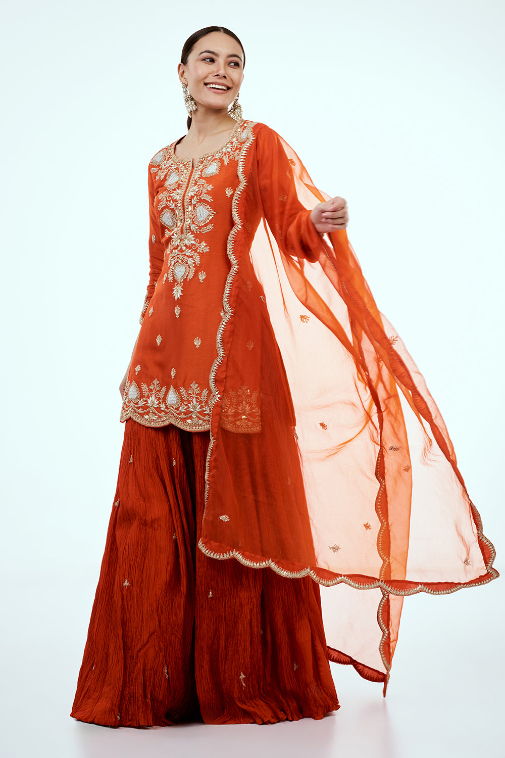 Rust Silk Suit Set with Zardosi Work