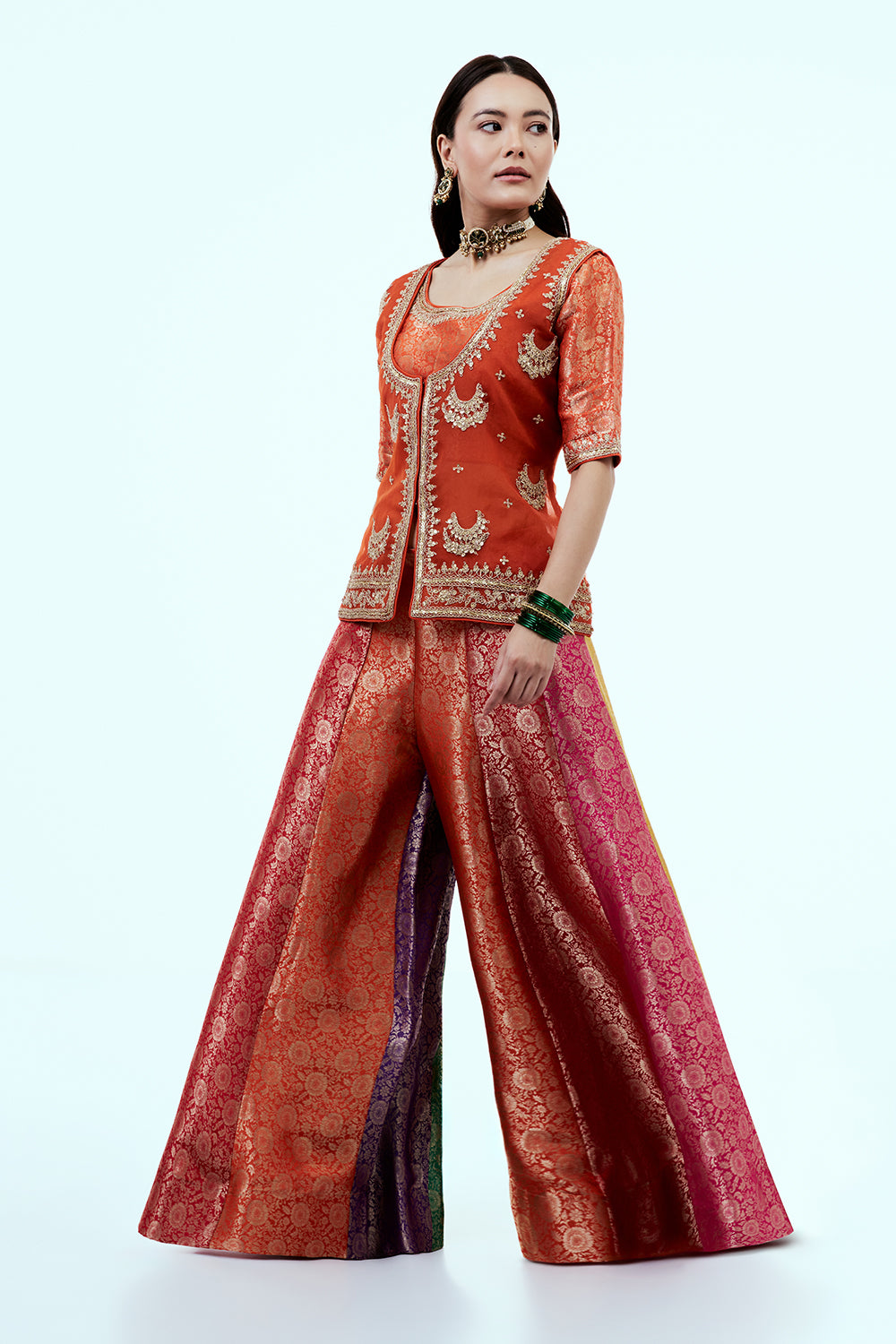 Rust Brocade Silk Suit Set with Zardosi Work