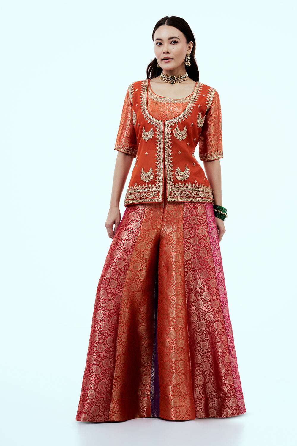 Rust Brocade Silk Suit Set with Zardosi Work