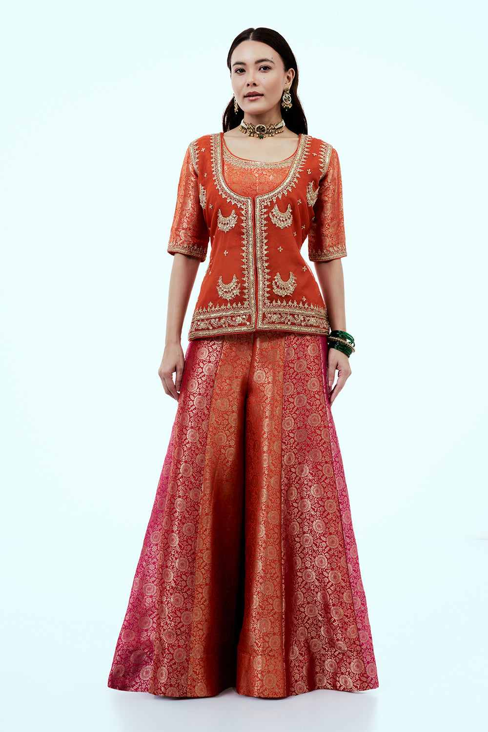 Rust Brocade Silk Suit Set with Zardosi Work