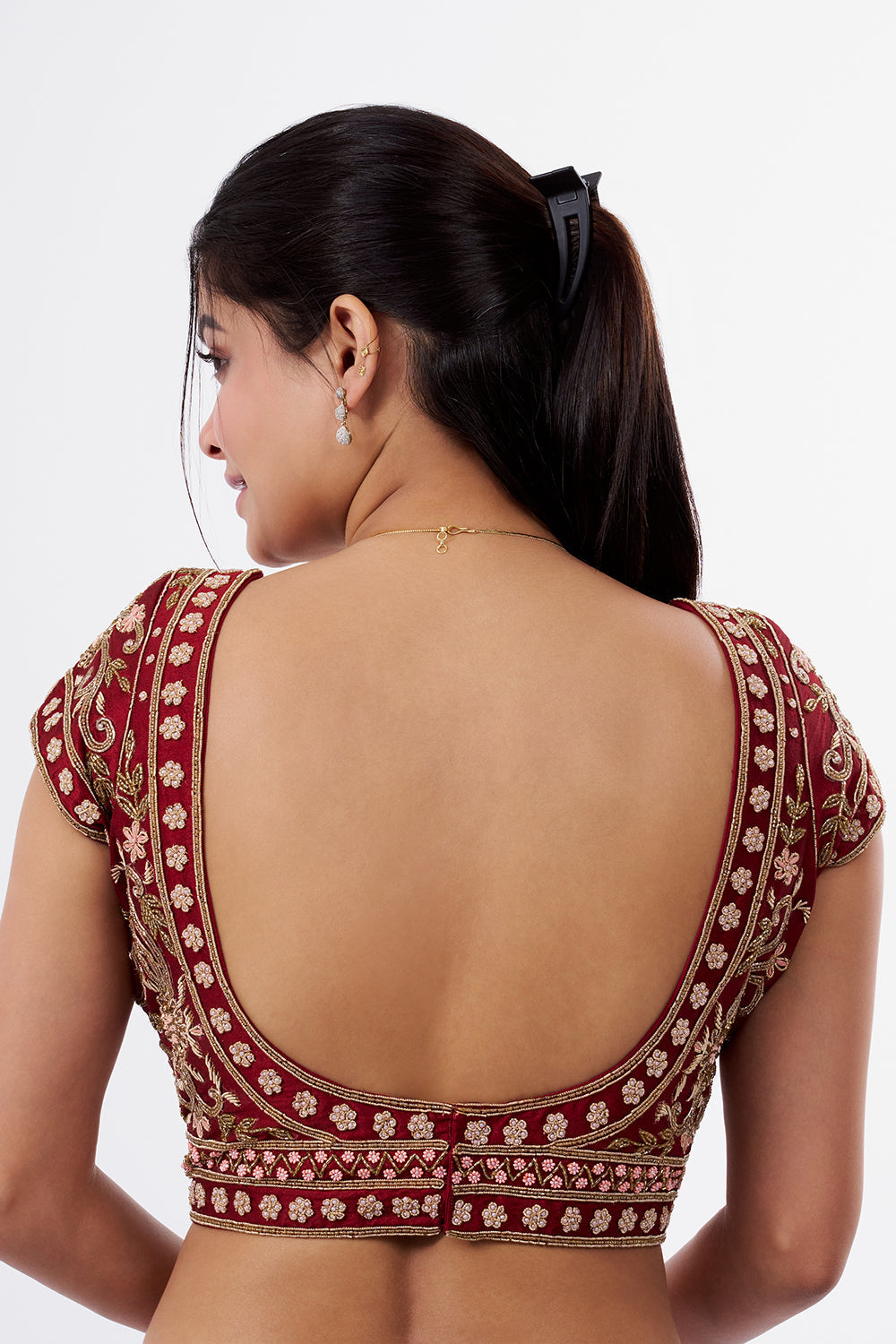 Rust Maroon Raw Silk Blouse with Cutdana Work