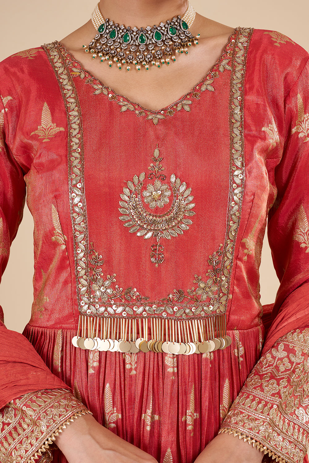 Rust Orange Brocade Anarkali Set
